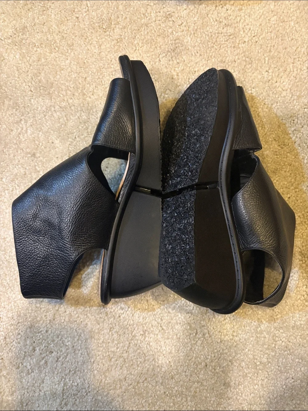 Naya “Seeker” Black Leather Open-Toe Wedge Sandals-Size 11